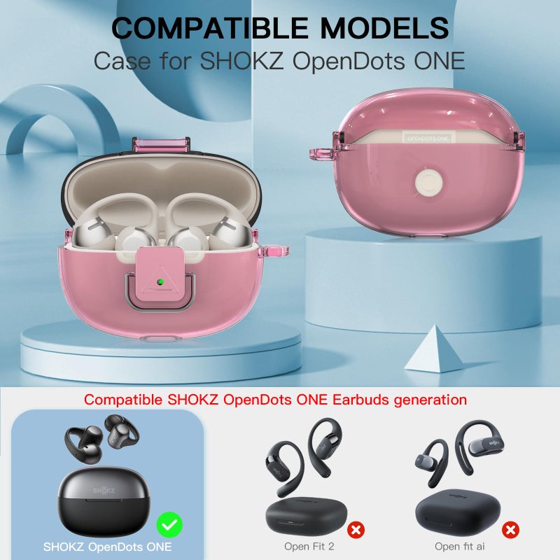 TUDIOW for SHOKZ OpenDots ONE Case, [with Lock] OpenDots ONE Case Cover Clear TPU Shockproof Protective Compatible with SHOKZ OpenDots One's Earbuds with Cleaning Kit & Keychain(Clear Pink) - Image 2
