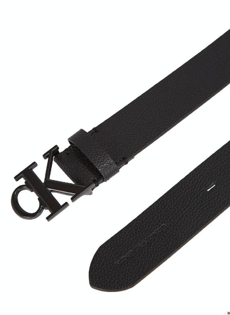 CALVIN KLEIN Men's Monogram Plaque Leather Belt with Adjustable Strap,  Black  - Image 3
