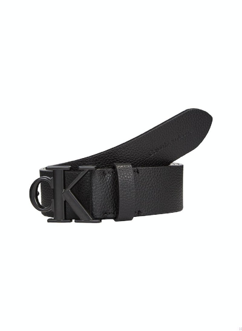 CALVIN KLEIN Men's Monogram Plaque Leather Belt with Adjustable Strap,  Black  - Image 2
