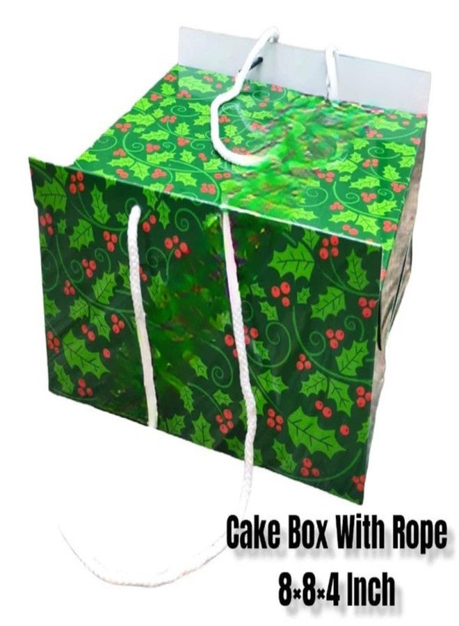 CAKE DECOR 1/2 kg Christmas Theme Cake Box with Rope Handle 8 x 8 x 4 Inch - Christmas Theme 5 (Pack of 10 pcs) - Image 2