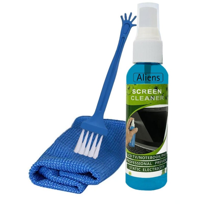 Aliens 3 in 1 Professional Cleaning Kit (100 Ml) for Smartphone,Laptop,Camera,Tablet,Binocular,Lens,Monitor,TV,Screen(Includes: 100 Ml Anti-Static Liquid Spray + Soft Brush + Microfiber Cloth),Blue - Image 1