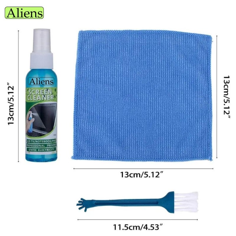 Aliens 3 in 1 Professional Cleaning Kit (100 Ml) for Smartphone,Laptop,Camera,Tablet,Binocular,Lens,Monitor,TV,Screen(Includes: 100 Ml Anti-Static Liquid Spray + Soft Brush + Microfiber Cloth),Blue - Image 3
