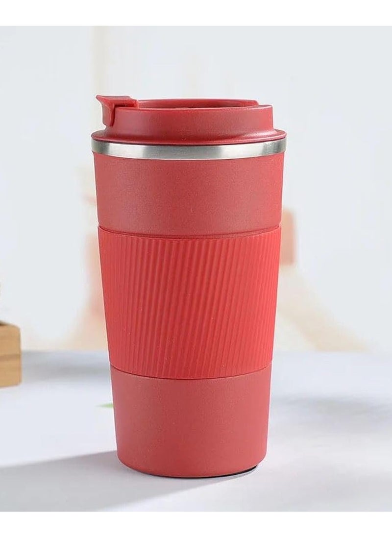 كيوشوب كوب قهوة من كيوشوب®️ الستانلس ستيل  بجدار مزدوج بتصميم مانع للتسرب وغطاء قلاب شاي قابل لاعادة الاستخدام بحجم سهل الإمساك به و قابضه سيلكون للمشروبات الساخنة والباردة  - Image 1