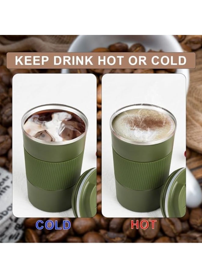 كيوشوب كوب قهوة من كيوشوب®️ الستانلس ستيل  بجدار مزدوج بتصميم مانع للتسرب وغطاء قلاب شاي قابل لاعادة الاستخدام بحجم سهل الإمساك به و قابضه سيلكون للمشروبات الساخنة والباردة  - Image 5