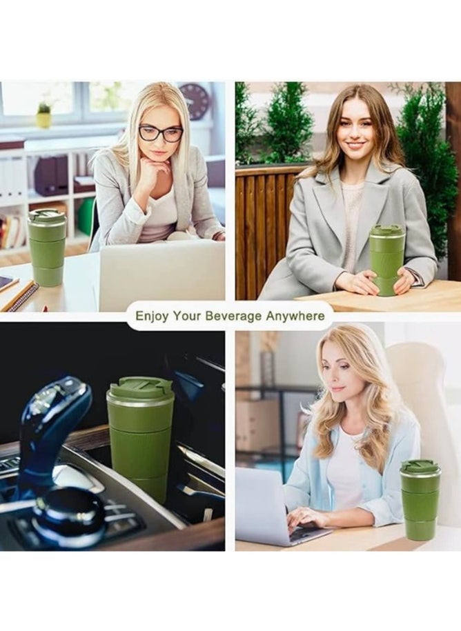 كيوشوب كوب قهوة من كيوشوب®️ الستانلس ستيل  بجدار مزدوج بتصميم مانع للتسرب وغطاء قلاب شاي قابل لاعادة الاستخدام بحجم سهل الإمساك به و قابضه سيلكون للمشروبات الساخنة والباردة  - Image 2