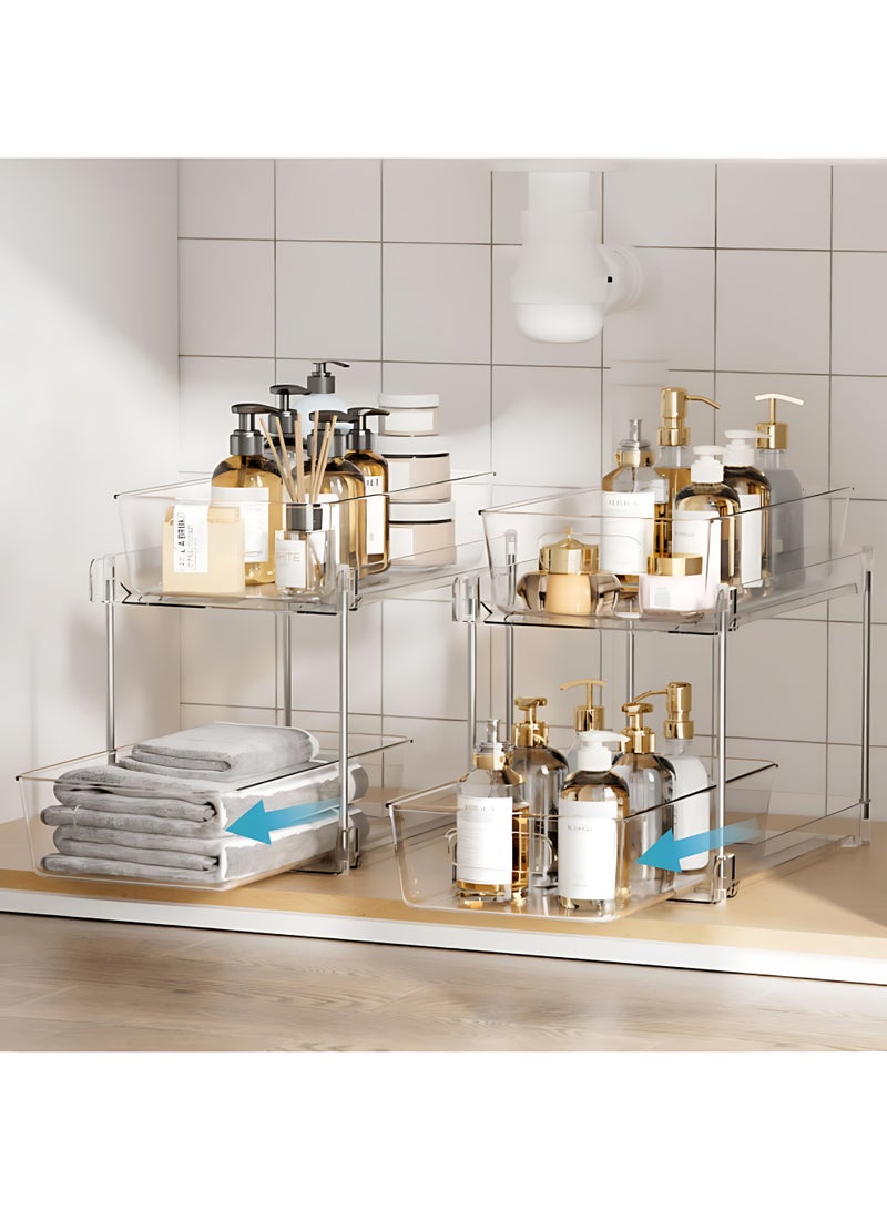 الآلة الصغيرة منظمان لتخزين الحمام ، 2 حزمة واضحة تحت الحوض ، حاوية تخزين العداد الغرور ، صناديق أدراج خزانة الأدوية ، منظمة السحب مع مقر للمخزن ، المطبخ - Image 4