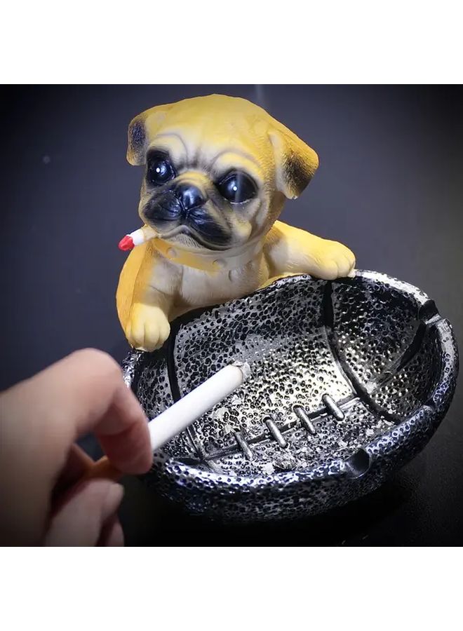 Yellow Black Resin Pug Dog Ashtray with Built In Basket Contemporary Home Decor - Image 1