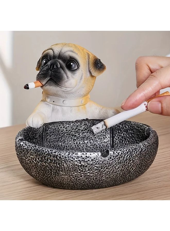 Yellow Black Resin Pug Dog Ashtray with Built In Basket Contemporary Home Decor - Image 5