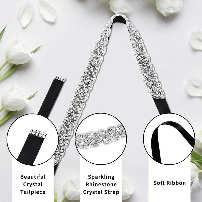 hongliang Handcrafted Silver Rhinestone Belt for Women,Sparkly Bridal Wedding Dress,Formal Waist Sash for Brides,Plus Size Friendly Rhinestone Belt for Evening Gowns - Image 3