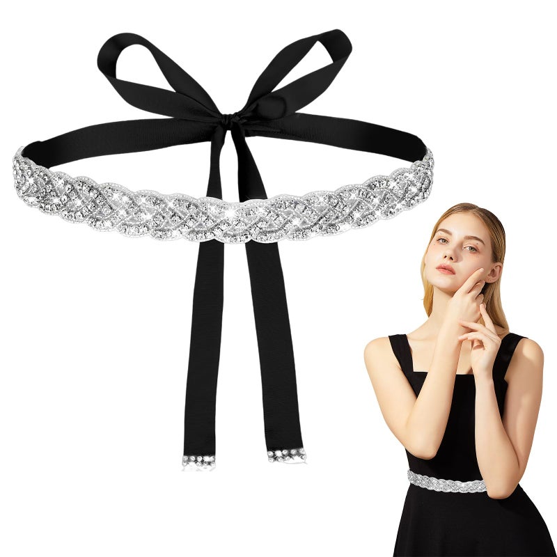 hongliang Handcrafted Silver Rhinestone Belt for Women,Sparkly Bridal Wedding Dress,Formal Waist Sash for Brides,Plus Size Friendly Rhinestone Belt for Evening Gowns - Image 1