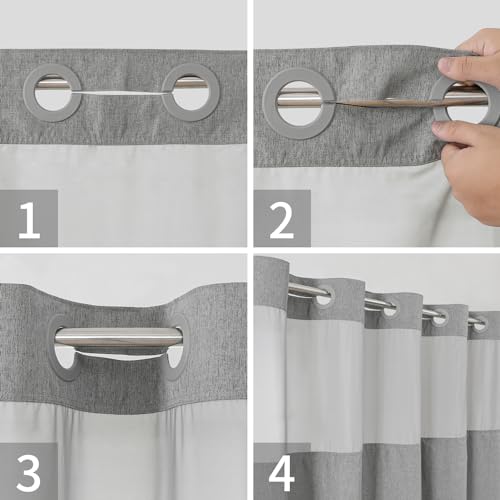 eachope No Hooks Needed Linen Textured Shower Curtain with Snap-in Fabric Liner Set,Hotel Luxury Decor Shower Curtains for Bathroom with See Through Top Window,Waterproof & Washable,71Wx74H,Gray - Image 4