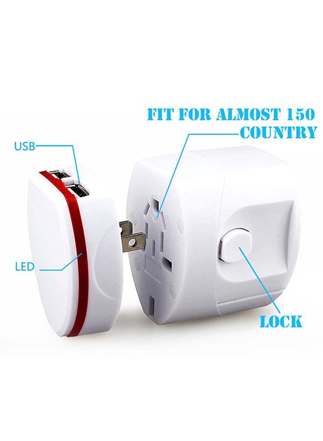 All-In-One Travel Power Plug Adapter With Dual USB Charging Port White - Image 2