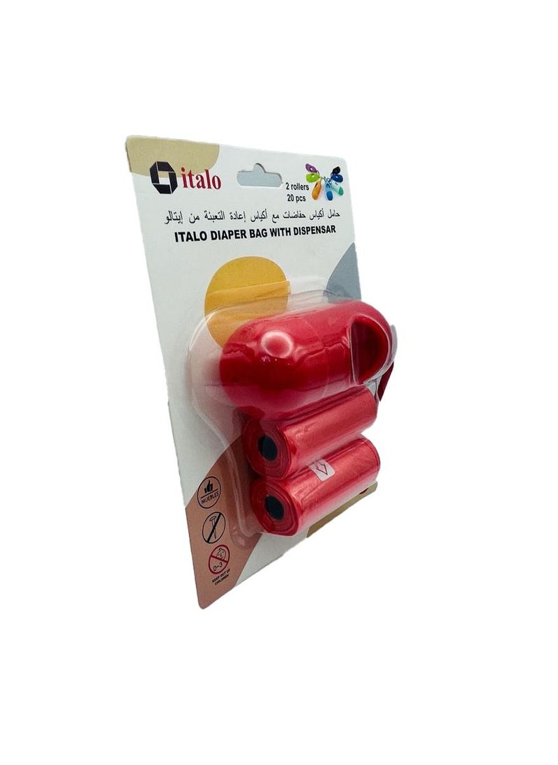 ITALO - Pack Of 2 Disposable Diaper Bag Refill Rolls With Nappy Bags Dispenser Red - Image 1