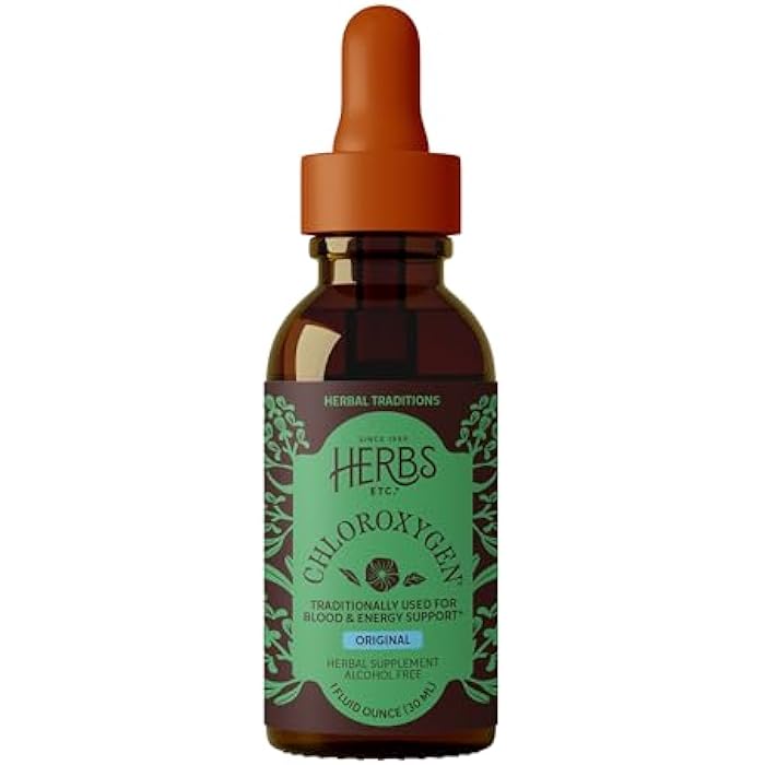 Herbs Etc. ChlorOxygen Chlorophyll Concentrate Alcohol Free Liquid Extract - Liquid Chlorophyll Drops - Detoxifying & Deodorizing - Skin, Gut & Energy Support - Gluten-Free - 1 fl oz (66 Servings) - Image 1