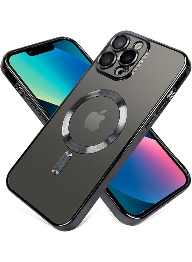 جراب هاتف مصمم خصيصًا لهاتف iPhone 14 Pro بشاشة 6.1 بوصة، مزود بواقي لعدسة الكاميرا، متوافق مع تقنية MagSafe، مقاوم للخدوش والصدمات، مطلي بالكهرباء، غطاء هاتف رفيع مناسب للرجال والنساء - أسود - Image 4