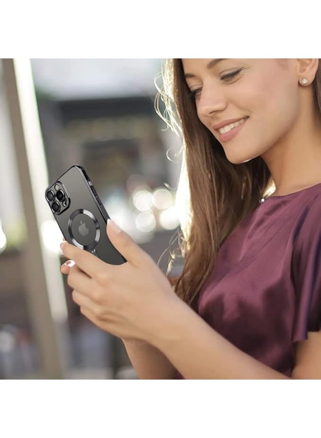 جراب هاتف مصمم خصيصًا لهاتف iPhone 14 Pro بشاشة 6.1 بوصة، مزود بواقي لعدسة الكاميرا، متوافق مع تقنية MagSafe، مقاوم للخدوش والصدمات، مطلي بالكهرباء، غطاء هاتف رفيع مناسب للرجال والنساء - أسود - Image 5