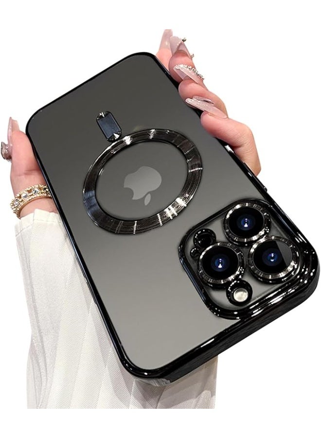 جراب هاتف مصمم خصيصًا لهاتف iPhone 14 Pro بشاشة 6.1 بوصة، مزود بواقي لعدسة الكاميرا، متوافق مع تقنية MagSafe، مقاوم للخدوش والصدمات، مطلي بالكهرباء، غطاء هاتف رفيع مناسب للرجال والنساء - أسود - Image 3