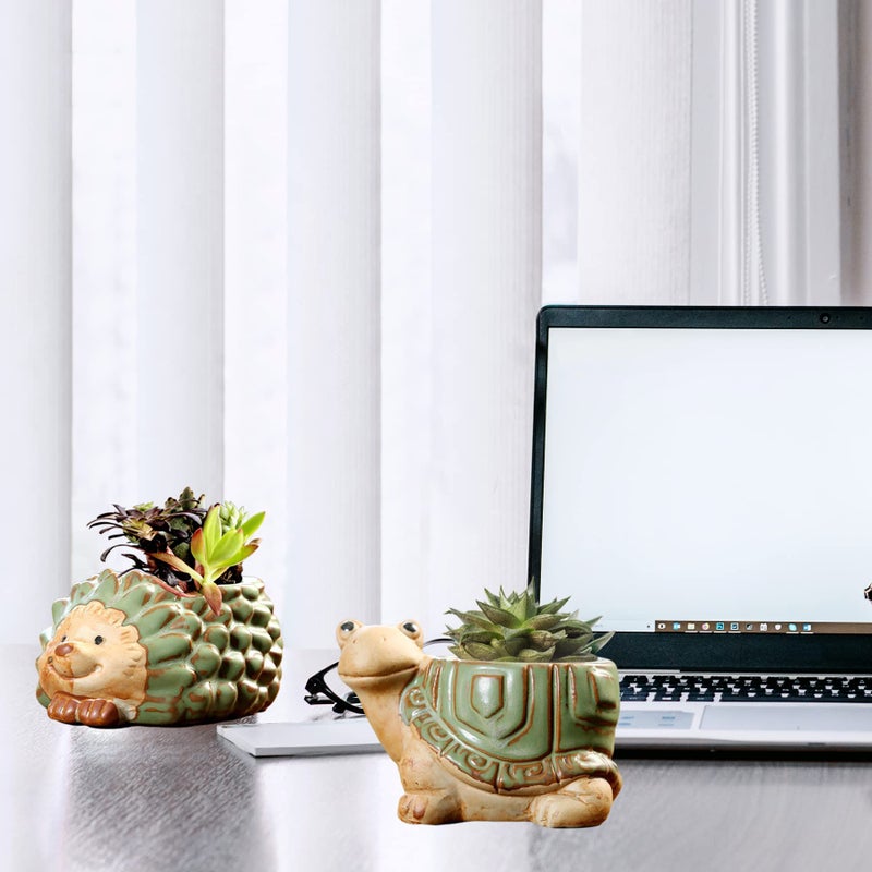 DIYOMR Small Ceramic Planter Pot, 4.3" Vintage Bronze Animal Planters Ceramic Flowerpot Succulent Pots Cactus Pot for Office Home Desktop Decor - Plants Not Included (Turtle Pot) - Image 2