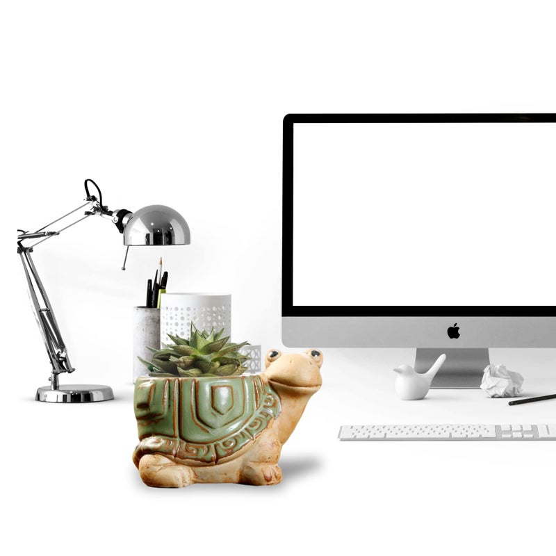 DIYOMR Small Ceramic Planter Pot, 4.3" Vintage Bronze Animal Planters Ceramic Flowerpot Succulent Pots Cactus Pot for Office Home Desktop Decor - Plants Not Included (Turtle Pot) - Image 3