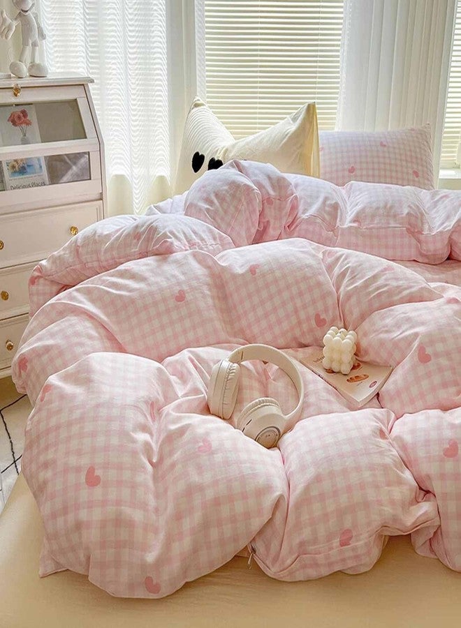 Nanko Pink Gingham Comforter Set Twin Size - 2 Pcs Plaid Grid Checked Geometric Heart Pattern Printed Bedding Sets and White Soft Cottage Preppy Deco for Women Girls Bed, 68x90 inch - Image 2