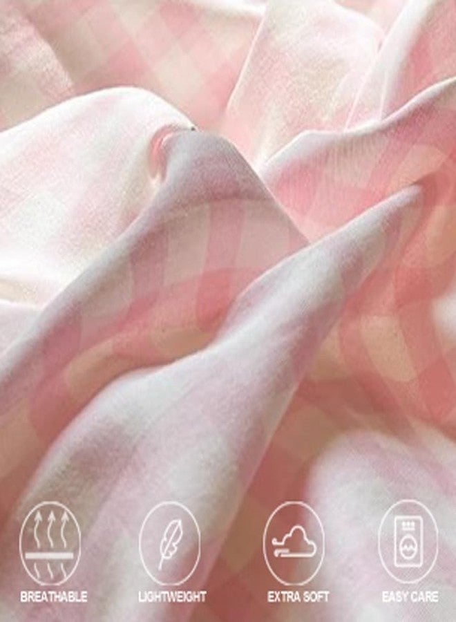Nanko Pink Gingham Comforter Set Twin Size - 2 Pcs Plaid Grid Checked Geometric Heart Pattern Printed Bedding Sets and White Soft Cottage Preppy Deco for Women Girls Bed, 68x90 inch - Image 3