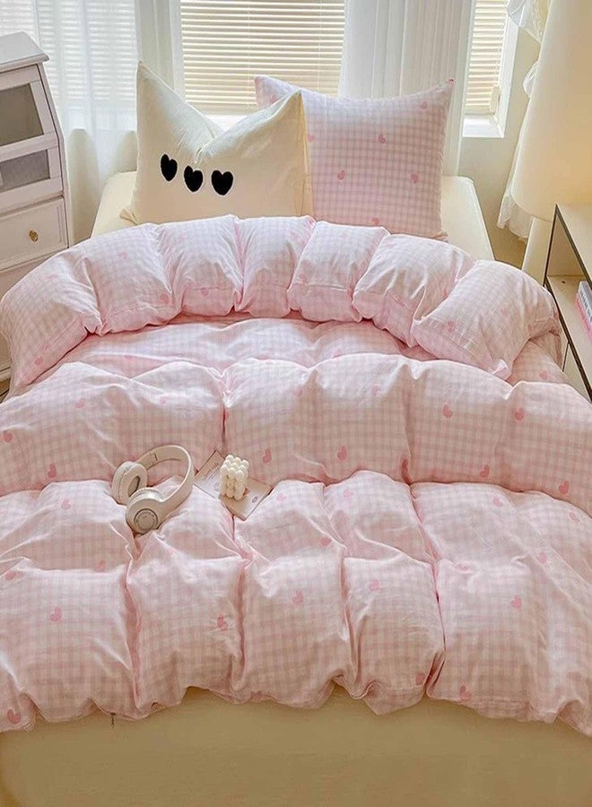 Nanko Pink Gingham Comforter Set Twin Size - 2 Pcs Plaid Grid Checked Geometric Heart Pattern Printed Bedding Sets and White Soft Cottage Preppy Deco for Women Girls Bed, 68x90 inch - Image 5