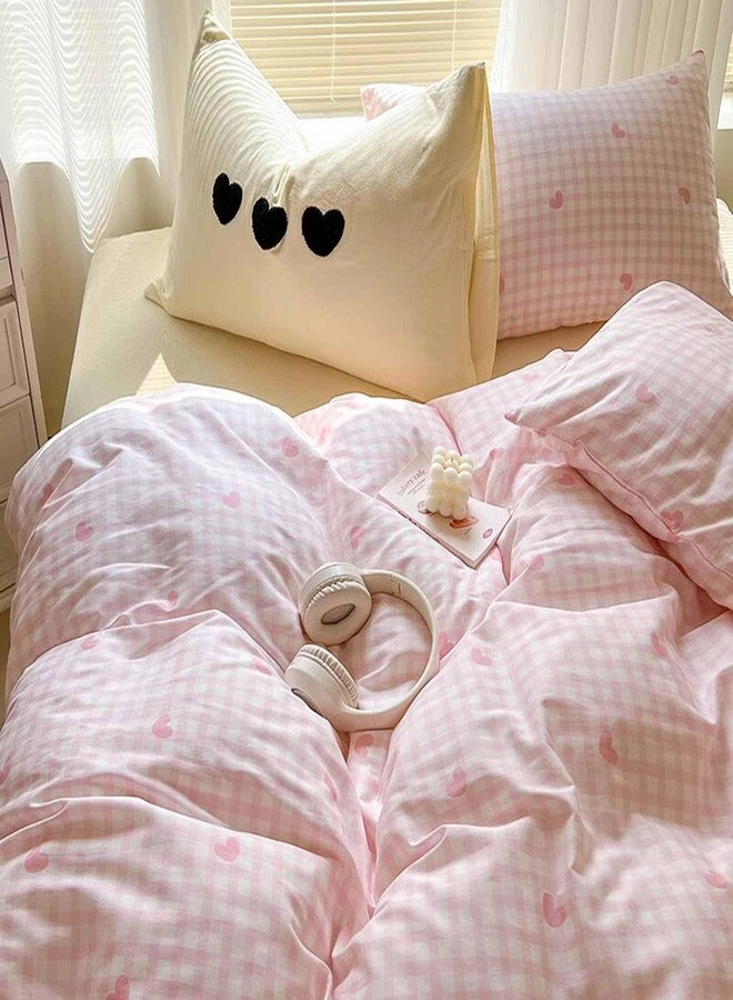 Nanko Pink Gingham Comforter Set Twin Size - 2 Pcs Plaid Grid Checked Geometric Heart Pattern Printed Bedding Sets and White Soft Cottage Preppy Deco for Women Girls Bed, 68x90 inch - Image 4