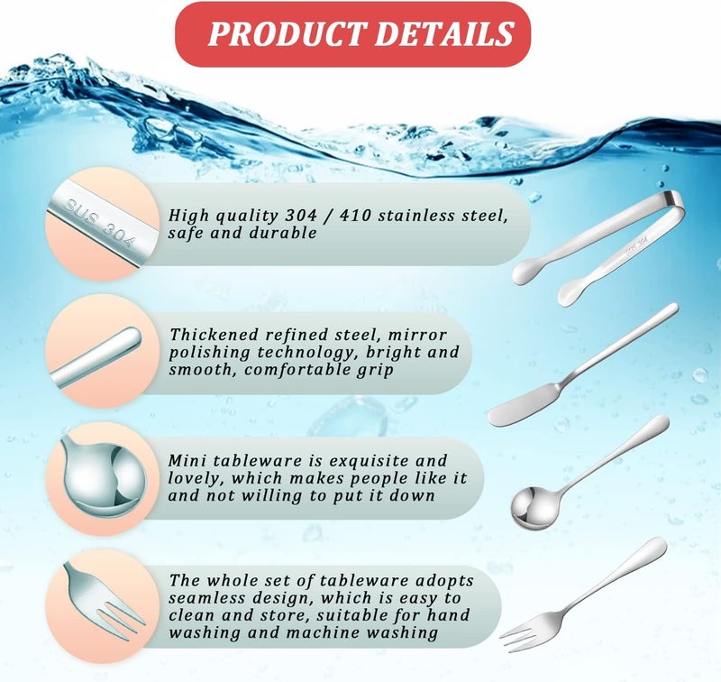 Mlurcu Cheese Butter Spreader Knife Set Charcuterie Accessories 16 Pieces Charcuterie Board Utensils Stainless Steel Spreader Knives Mini Serving Tongs Spoons and Forks for Jam Appetizers Pastry - Image 5