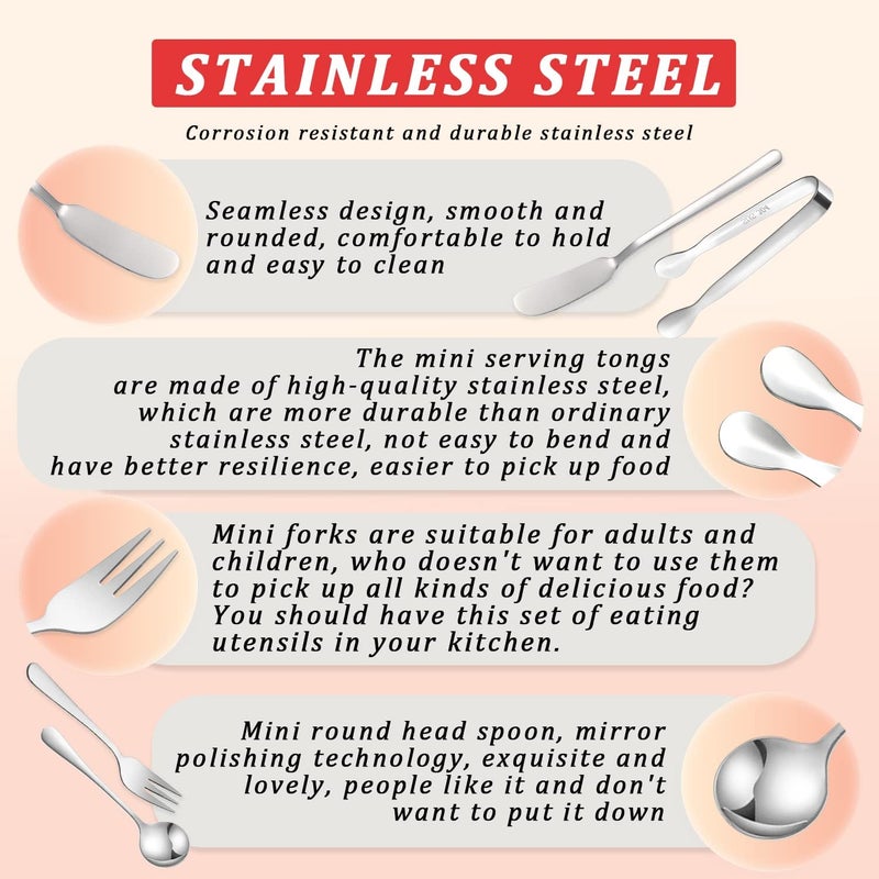 Mlurcu Cheese Butter Spreader Knife Set Charcuterie Accessories 16 Pieces Charcuterie Board Utensils Stainless Steel Spreader Knives Mini Serving Tongs Spoons and Forks for Jam Appetizers Pastry - Image 3