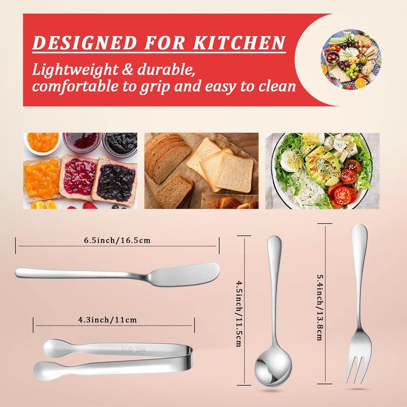 Mlurcu Cheese Butter Spreader Knife Set Charcuterie Accessories 16 Pieces Charcuterie Board Utensils Stainless Steel Spreader Knives Mini Serving Tongs Spoons and Forks for Jam Appetizers Pastry - Image 2