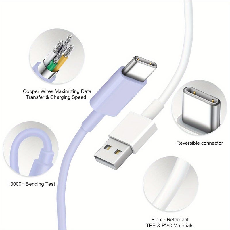 USB C to USB Cable 78.74in Blue Fast Charging Carplay Cord for iPhone 16 15 and Car Charger - Image 4
