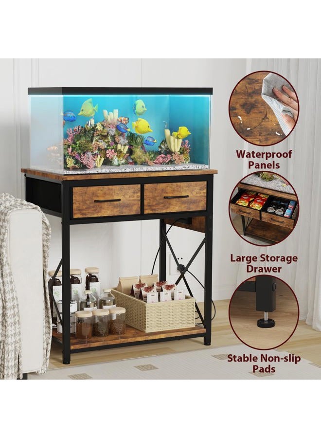 tfk 20-29-37Gallon Fish Tank Stand with Power Outlet, Heavy Duty Metal Aquarium Stand with Two Storage Drawers for Fish Tank Accessories Storage, Perfect for Turtle Tank, Reptile Terrarium, Brown - Image 3