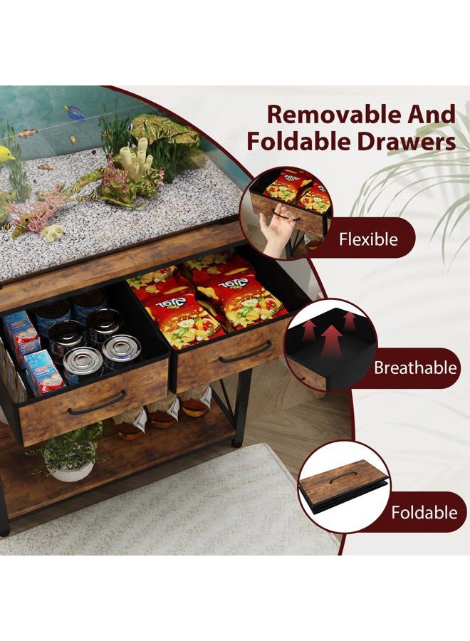 tfk 20-29-37Gallon Fish Tank Stand with Power Outlet, Heavy Duty Metal Aquarium Stand with Two Storage Drawers for Fish Tank Accessories Storage, Perfect for Turtle Tank, Reptile Terrarium, Brown - Image 4
