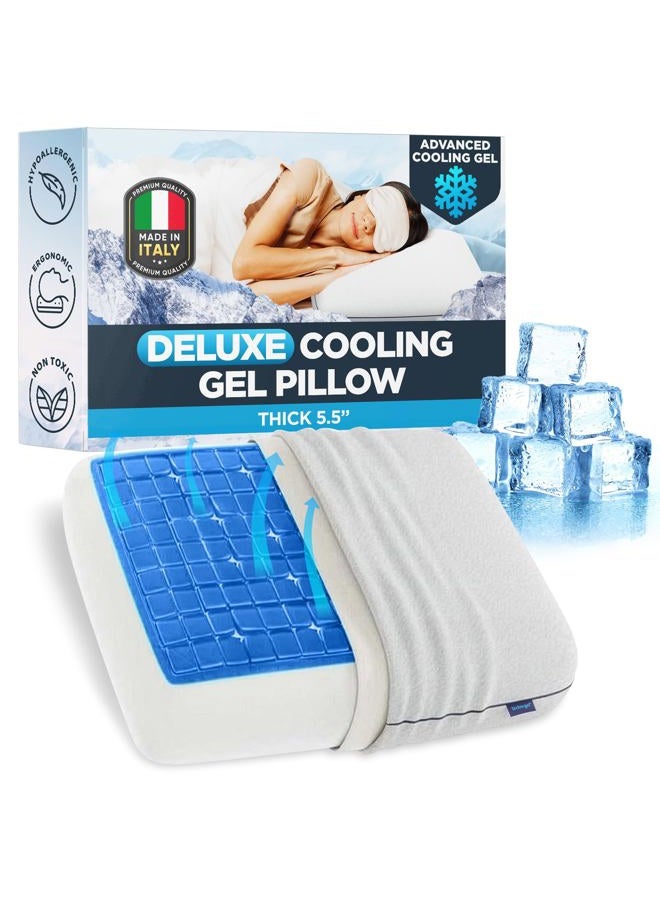 Technogel Deluxe Cooling Gel Pillow - Patented Cooling Technology, Odorless Memory Foam – Breatable Ergonomic Support for Side & Back Sleepers with Washable Cover, 5.5" (Thick) - Image 1