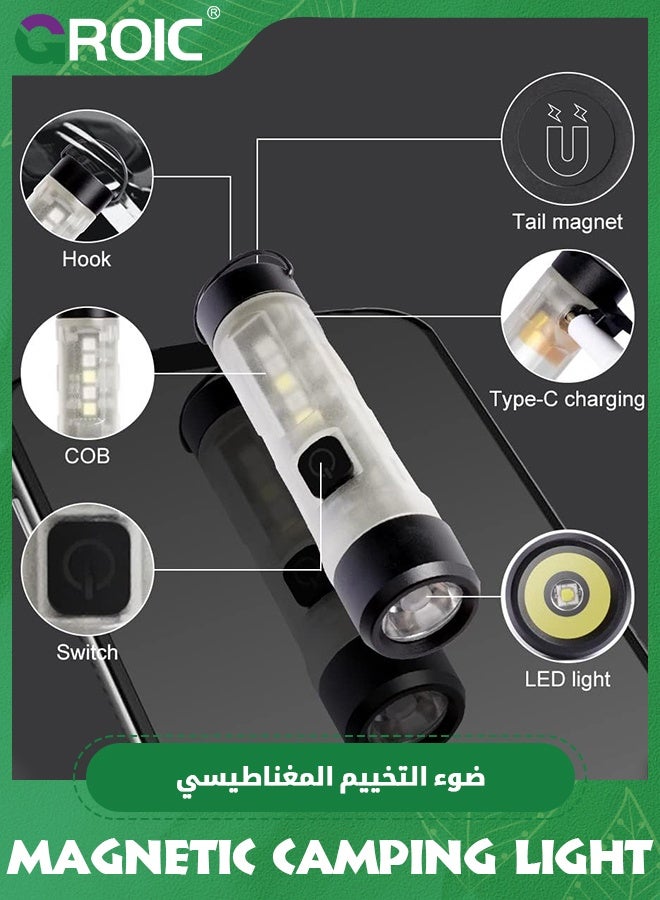 GROIC Mini Flashlight with Hook, Portable Camping Lantern, LED Flashlight with Magnetic Hook, Type-C Charging, Pocket Torch for Tent, Outdoor - Image 4