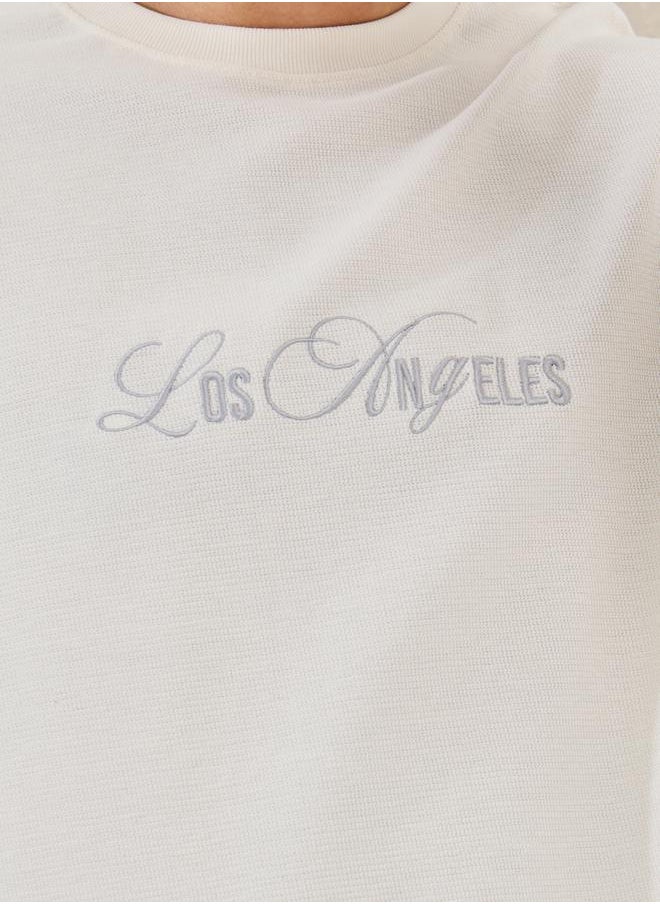 Styli Slogan Embroidered Dropped Shoulder Oversized T-Shirt  - Image 3