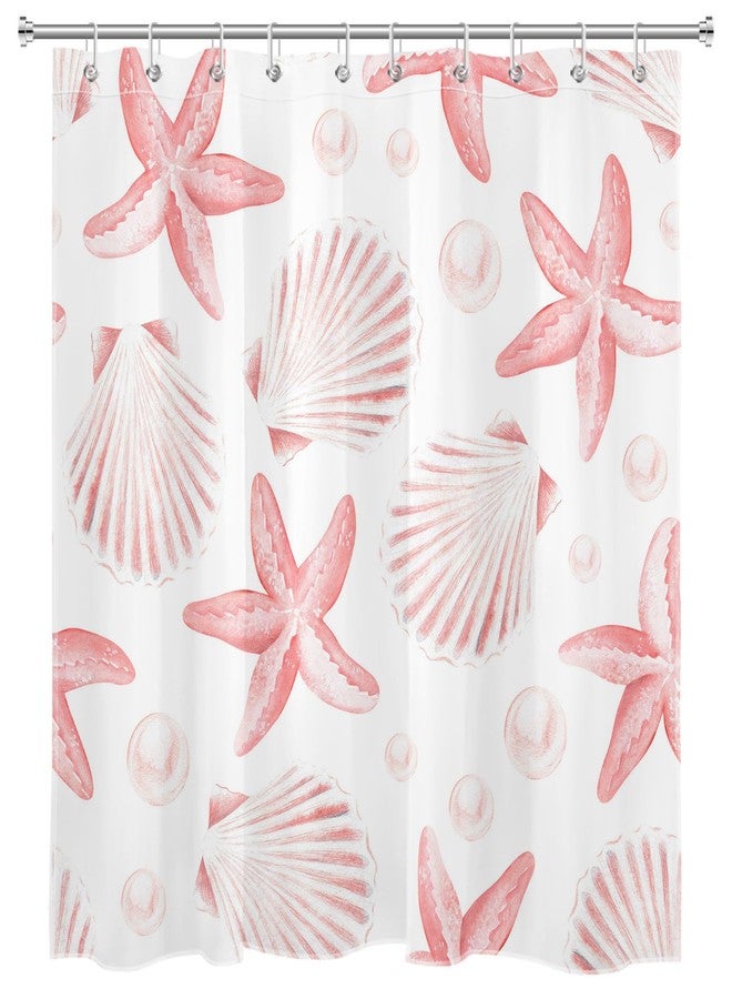HVEST Nautical Coastal Shower Curtain for Bathroom Pink Seashell Seastar on White Fabric Shower Curtain with Hooks Summer Ocean Beach Bathroom Decor Curtains,72L X 60W inches - Image 2