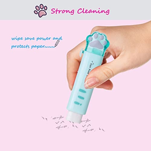 keepsweat 4 Pcs Cute Retractable Kawaii Cat Paw Eraser for Kids, Rubber Push-Pull for Students Writing, Drawing Aesthetic School/Office Supplies (Pink/Blue/White/Orange) - Image 5