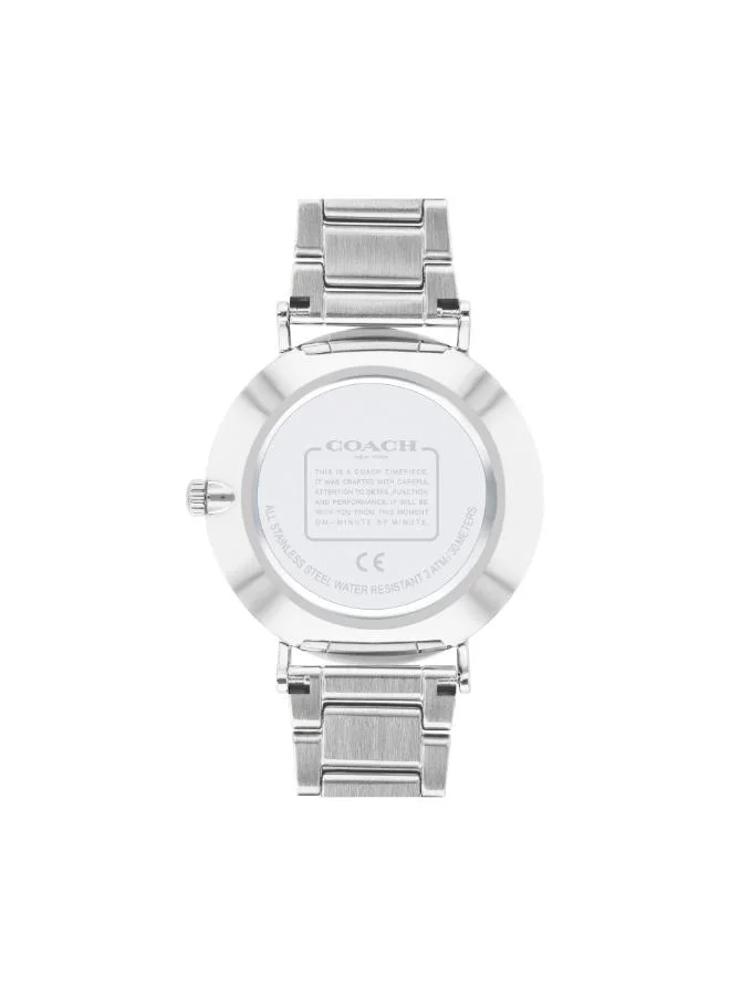Coach Women's Quartz Watch, Silver-White Dial, Stainless Steel Strap
