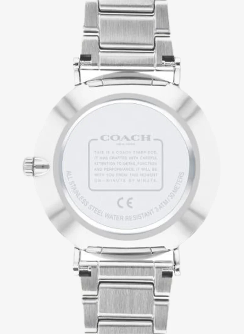 Coach Women's Quartz Watch, Silver-White Dial, Stainless Steel Strap