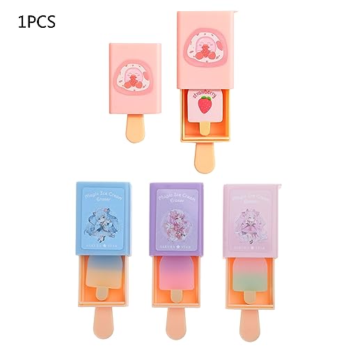 Saccgt Cute Box Pencil Eraser Ice Cream Rubber Eraser Bright Color Student Prize Child Gift for Office School Stationery, As Pic Shows - Image 2