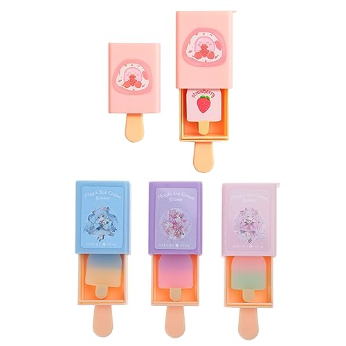 Saccgt Cute Box Pencil Eraser Ice Cream Rubber Eraser Bright Color Student Prize Child Gift for Office School Stationery, As Pic Shows - Image 1