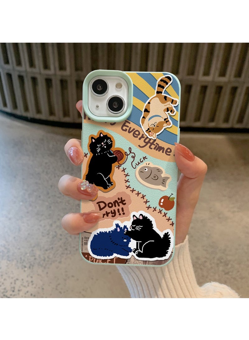 NIBEMINENT Cartoon Kitten Protective TPU Case Cover For iPhone 16 Pro, Light Blue