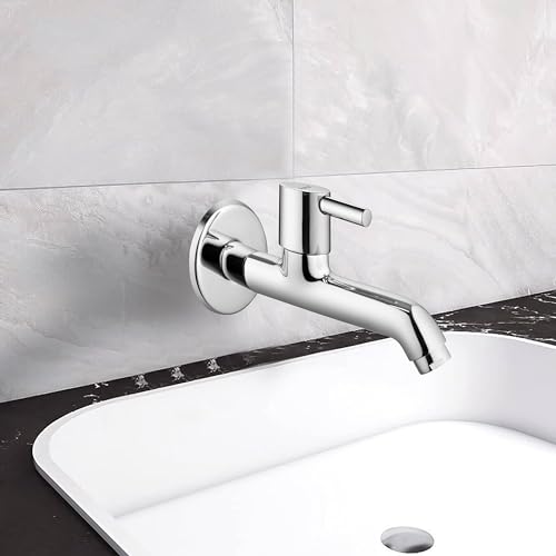 Ruhe® Kara Bib Cock Long Body Brass Faucet/Tap | Bib Tap for Bathrooms, Washing Areas, Kitchen & Gardens | Chrome Finish Faucet/Tap - Image 1