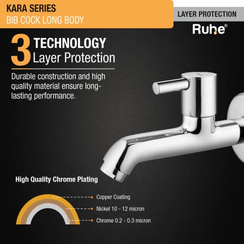 Ruhe® Kara Bib Cock Long Body Brass Faucet/Tap | Bib Tap for Bathrooms, Washing Areas, Kitchen & Gardens | Chrome Finish Faucet/Tap - Image 4