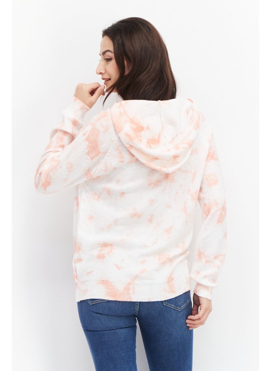 Weatherproof Women Tie Dye Printed Long Sleeve Hooded Sweater, Coral  - Image 4