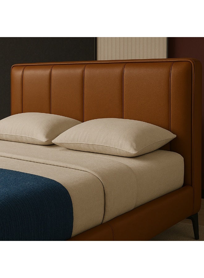 KUSTOMDECO Modern Minimalist  Leather Bed Frame with Upholstered Headboard | Premium Faux Leather, Low Profile Platform, Luxury Bedroom Furniture King Size 180x200cm by KustomDeco (Tan Brown) - Image 4