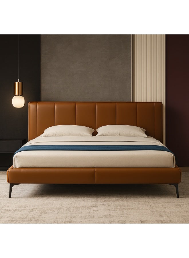 KUSTOMDECO Modern Minimalist  Leather Bed Frame with Upholstered Headboard | Premium Faux Leather, Low Profile Platform, Luxury Bedroom Furniture King Size 180x200cm by KustomDeco (Tan Brown) - Image 5