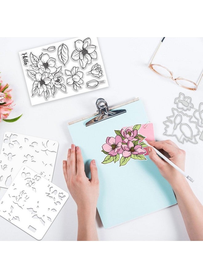 ORIGACH Realistic Magnolia Flower Stamps And Die And Layering Coloring Stencil Bundle For Card Making Album Arts Crafts Supplies - Image 5