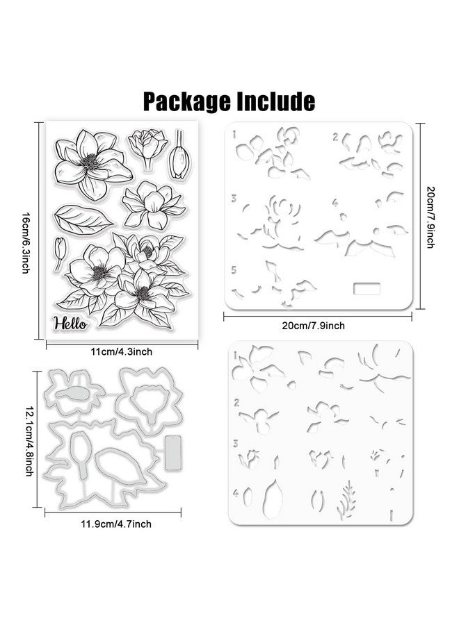ORIGACH Realistic Magnolia Flower Stamps And Die And Layering Coloring Stencil Bundle For Card Making Album Arts Crafts Supplies - Image 2